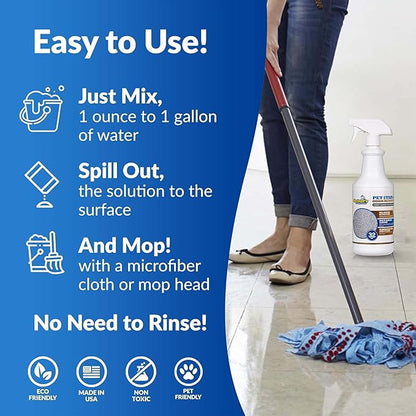 Sheiner's Pet Stain Remover & Pet Odor Eliminator, Advanced Cleaning Bio-Enzyme Cleaner Solution for Carpets, Rugs, Upholstery & Multi-Surfaces, Safe for Pets & Kids. (32 oz)