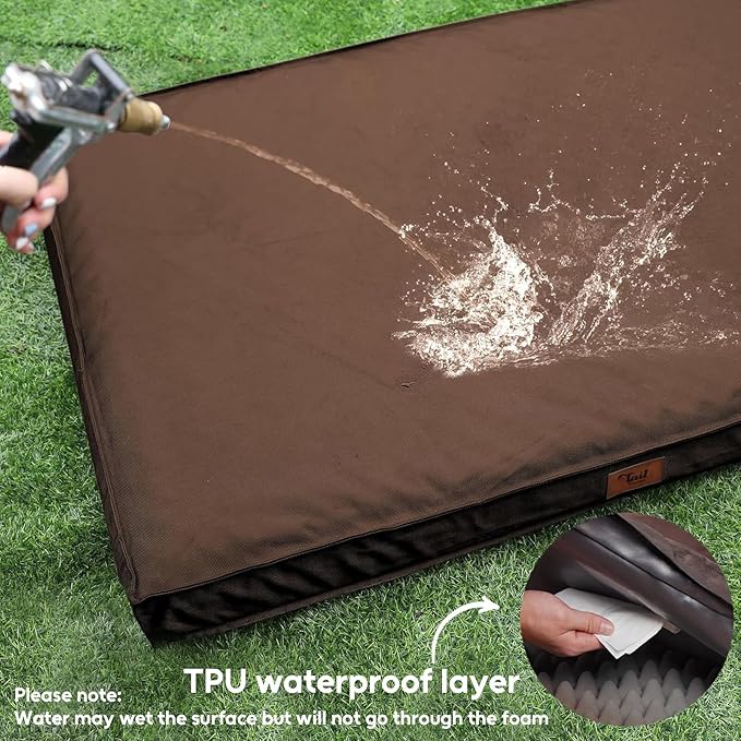 Outdoor Large Dog Bed, Waterproof Dog Bed for Large Dogs, Egg Crate Foam Pet Bed with Removable Washable Oxford Cooling Cover, Brown