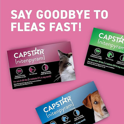 Capstar (nitenpyram) for Cats, Fast-Acting Oral Flea Treatment for Cats 2-25 lbs, Vet-Recommended Flea Medication Tablets Start Killing Fleas in 30 Minutes, 12 Doses