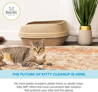 Kitty Sift (Set of 1 Litter Box, 3 Sifting Liners, & 1 Shield) Sustainable, Clean, Sifting, Disposable Cat Litter Box with Shield - Large, 5-Set Kit