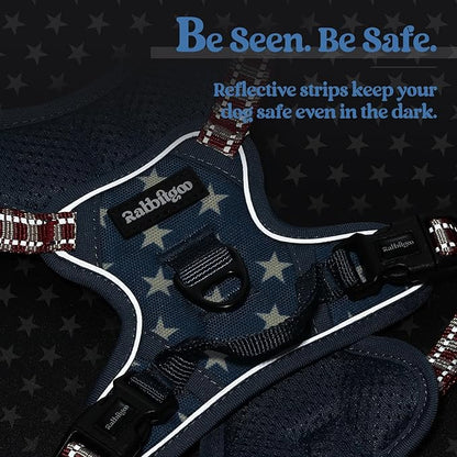 rabbitgoo Dog Harness No Pull with 2 Leash Clips, Adjustable Soft Padded, Reflective Oxford No Choke Pet Vest with Easy Control Handle for Large Dogs, Blue Star, XS