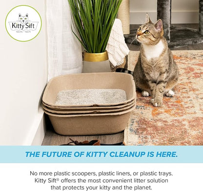 Kitty Sift (Set of 1 Litter Box & 5 Sifting Liners) Sustainable, Clean, Sifting, Disposable Cat Litter Box Kit - Large, 6-Set Kit