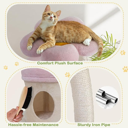 COZIWOW Aesthetic Cat Tree for Large Cats, 57'' Tall Modern Cat Tree Tower Scratching Post with Large Condo, Cat Bed, Side Perch, Luxury Cat Gifts