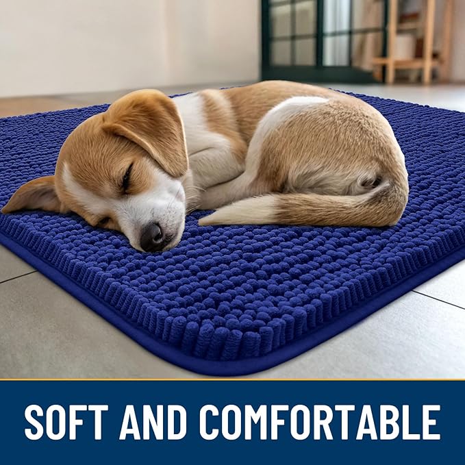Smiry Dog Door Mat for Muddy Paws 47x32, Absorbs Moisture and Dirt Doormat, Non-Slip Washable Quick Dry Chenille Front Door Mat Indoor Entrance, Entryway Carpet for Inside Floor, Navy Blue