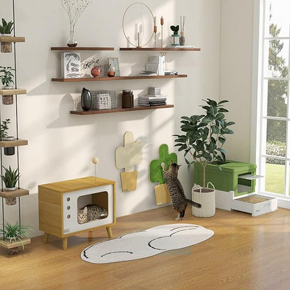 PawHut Fully Enclosed Cat Litter Box with Scoop, Hooded Cat Litter House with Drawer Type Tray, Foldable Smell Proof Potty with Front Entry, Top Exit, Large Space, Yellowish Green