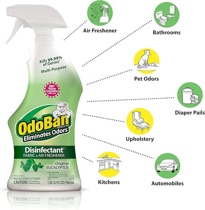 OdoBan Ready-to-Use Disinfectant and Odor Eliminator, Set of 3 Spray Bottles, Made in the USA, Original Eucalyptus and Lavender Scents, 32 Ounces Each