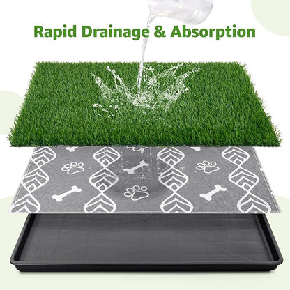 LOOBANI 47.6x29.2in Large Dog Litter Box with 2 Artificial Grass Patch + 2 Washable Pee Pads, Quickly Absorbency Portable Patio Potty for Balcony Apartment Use
