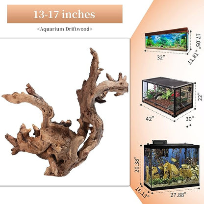majoywoo Natural Large Driftwood for Aquarium Decor Reptile Decor 13-17" Long, Over 1.3 lbs