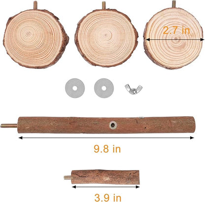Natural Wood Bird Perch Stand Platform, Hanging Round Wooden Rotating Platform Pet Parrot Bird Cage Perches for Parakeet Parrots Cockatiel Hamster Gerbil Chinchillas(Round Platform)