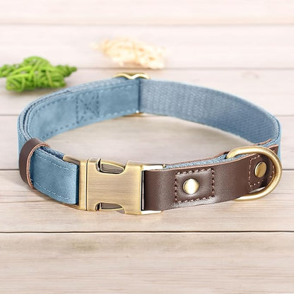 Didog Soft PU Leather Dog Collars for Medium Dogs,Classic Adjustable Dog Collars with Quick Release Metal Buckle,Easy Clean and Comfortable with Nylon Lining,Denim Blue,M Neck 13-19"