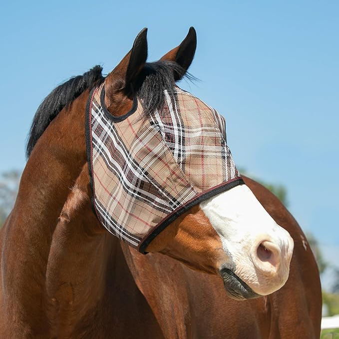 Kensington UV Horse Fly Mask with Web Trim - Protective Mask with Dual Ear Opening & Forelock Freedom - Small, Deluxe Black