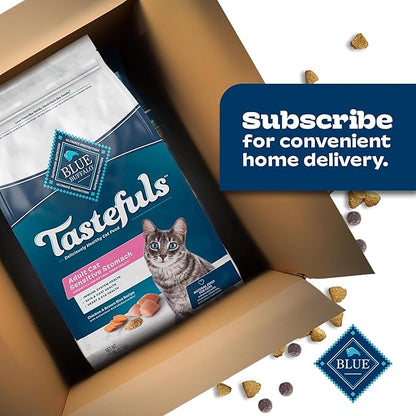 Blue Buffalo Tastefuls Natural Dry Food for Adult Cats, Sensitive Stomach, Chicken & Brown Rice Recipe, 3-lb. Bag