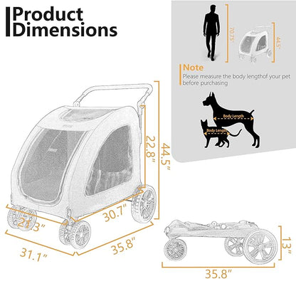 Extra Large Dog Stroller for Medium & Large Pets - Foldable Design, Adjustable Handle, Up to 130 lbs(Blue)