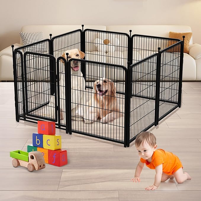 Outdoor Dog Playpen 40inch 14 Panels, Puppy Playpen Indoors, Metal Dog Pen Heavy Duty Pet Puppy Exercise Pen for Rv Camping Garden Yard, Wide Door Low Threshold Pet Fence Total 31 Ft(L)
