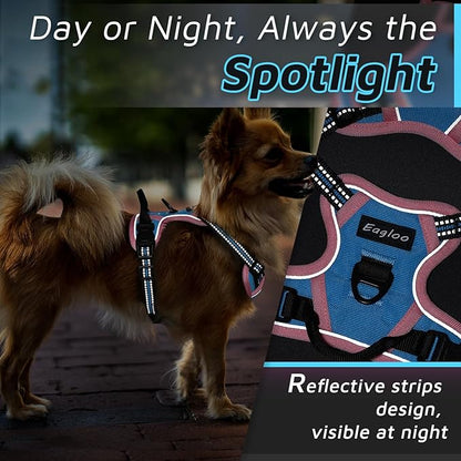 Eagloo Small Dog Harness No Pull, Service Vest with Reflective Strips and Control Handle, Adjustable and Comfortable for Walking, No Choke Pet Harness with 2 Metal Rings, Pink & Blue, XS