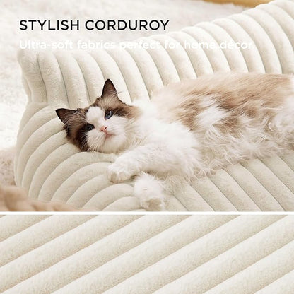 Bedsure Cute Dog Couch for Medium Dogs- Fluffy Pet Sofa, Dog Couch Bed with Removable, Washable Cover, Supportive Pet Bed for Medium Large Dogs, 36inch, Cream