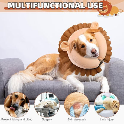 KOOLTAIL Inflatable Dog Cone Collar, Soft Dog Cone Alternative for Large Medium Small Dogs After Surgery, Adjustable Donut Neck Cone for Dogs Cats, Recovery E Collar with Enhanced Anti-Licking,Lion XL