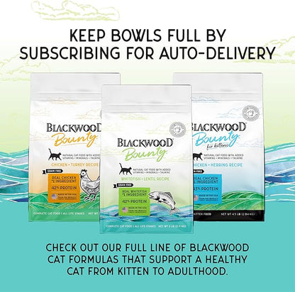 Blackwood Bounty Dry Cat Food, Whitefish & Lentil Recipe for All Life Stages, 2 Pound Bag, High Protein, Grain Free