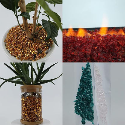 TWINKLING High Luster Fire Glass Gravel Stone Glitter,Broken Glass,Fire Gems Chips,Crushed Glass for Fire Pit Crafts Resin Art Aquarium Garden Decoration,3-6mm,1-Pound Jar (Aqua)