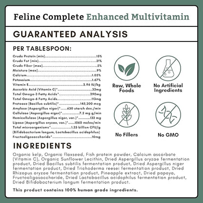 Wholistic Pet Organics Feline Complete - 4 Oz - Multivitamin & Probiotic Powder for Cats - Natural Cat Food & Digestive Support