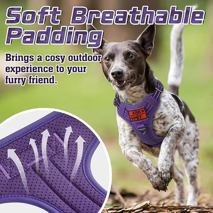 rabbitgoo Tactical Dog Harness for Large Dogs, No Pull Military Service Vest with Handle & Molle, Easy Control for Training Walking, Adjustable Reflective Straps, Purple, XL
