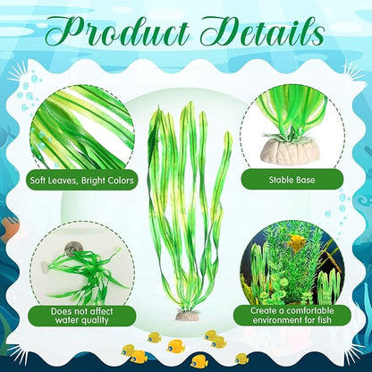 10 Pcs Large Aquarium Artificial Plants Decorations, Tall Plastic Fish Tank Plant Decorations for Household and Office Aquarium (Green)