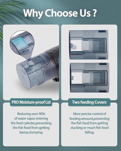 Automatic Fish Feeder Dispenser for Aquarium: 200ml Large Capacity Auto Feeders for Small Tank Turtle Betta Koi - Battery Food Feeding Timer for Flakes Pellet Vacation Weekend Day