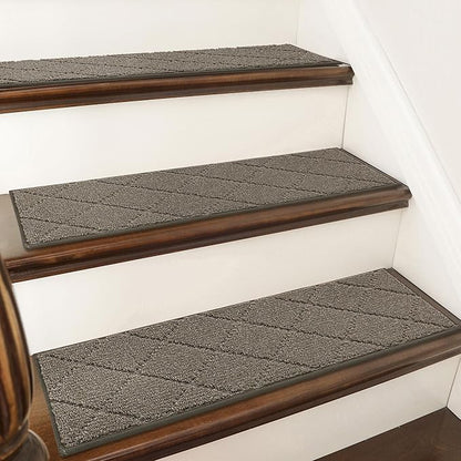 COSY HOMEER Stair Treads for Wooden Steps 9"x28" Washable Indoor Carpet Stair Treads Non Slip Soft Polyester Stair Carpet Tread Reusable Stair Runner Rugs for Kids, Elders,Pets,Light Brown,7pcs