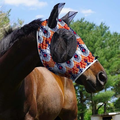 Harrison Howard Super Comfort Stretchy Fly Mask Large Eye Space with UV Protection Soft on Skin with Breathability Tribe Feather Full Size