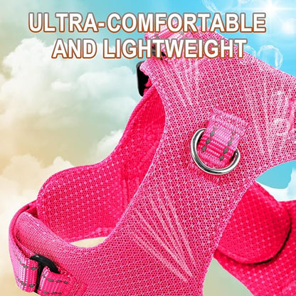 Dog Harness Step in Dog Vest Harness, Reflective Adjustable Puppy No Pull Harness Breathable Soft for Small and Medium Dogs Cats, Pink, XXS