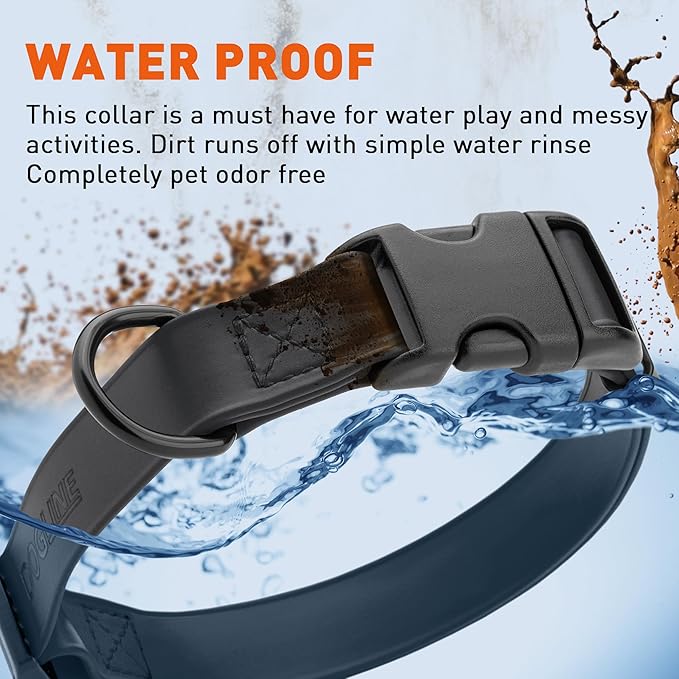 Dogline Biothane Waterproof Dog Collar with Quick Release Buckle Strong Coated Nylon Webbing with Odor- Proof for Easy Care Easy to Clean Fits Small Medium or Large Dogs, Black 3/4" W 12-19" L