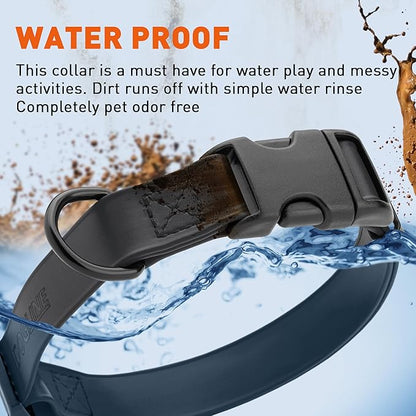 Dogline Biothane Waterproof Dog Collar with Quick Release Buckle Strong Coated Nylon Webbing with Odor- Proof for Easy Care Easy to Clean Fits Small Medium or Large Dogs, Black 3/4" W 12-19" L