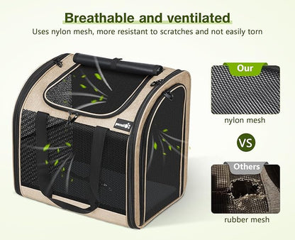 Pecute Cat Backpack with Widened Interior Space, Upgraded Dog Backpack Carrier with Various Ways to Carry, Pet Backpack with Breathable Mesh, Pet Travel Carrier with Soft Padded,Khaki