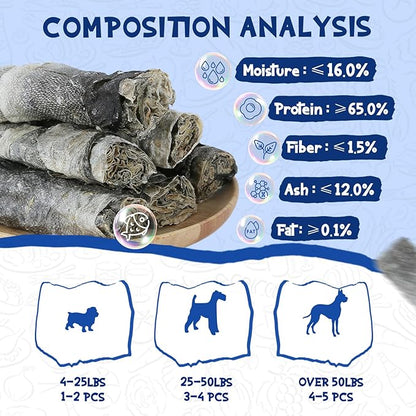Cod Skin Dog Treats - Natural Fish Roll Snacks w/Taurine, Single Ingredient Chews, Rich in Omega 3, 16.2 oz