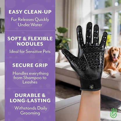 H HANDSON Pet Grooming Gloves - Patented #1 Ranked, Award Winning Shedding, Bathing, & Hair Remover Gloves - Gentle Brush for Cats, Dogs, and Horses (Blue, Medium)