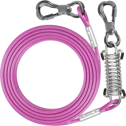 Tresbro 70 FT Dog Tie Out Cable with Spring, Shock Absorbing Tether Chains for Outside Aavilable in 10/15/20/25/30/40/50/70/100/120 FT, Heavy Duty Leads for Yard for Medium & Large Dogs Up to 500 LBS