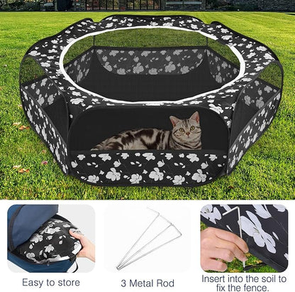 Pawaboo Small Animals Playpen, Waterproof Small Pet Cage Tent with Zippered Cover, Portable Outdoor Yard Fence with 3 Metal Rod for Chick/Kitten/Puppy/Guinea Pig/Rabbits/Hamster/Chinchillas, Magnolia