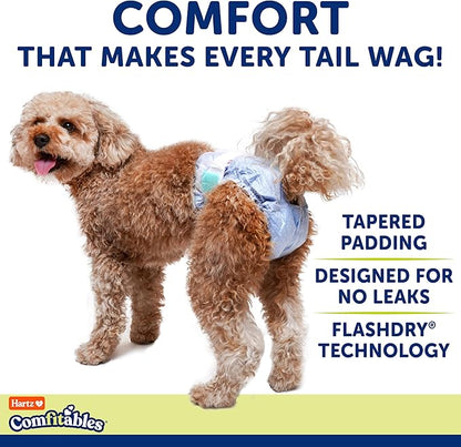 New! Hartz® Comfitables® Disposable Dog Diapers, Size Large 12 Count, Comfortable & Secure Fit, Easy to Put On, Super Absorbent Male and Female Diaper
