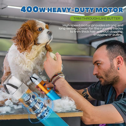 Dog Clippers for Grooming Cordless 400W with Rechargeable 5h-Standby Battery, Low Noise < 50db, Heavy-Duty Pet Hair Shaver Kit, with 2 Sharp & Detachable Blades of 3MM&6MM, Blue