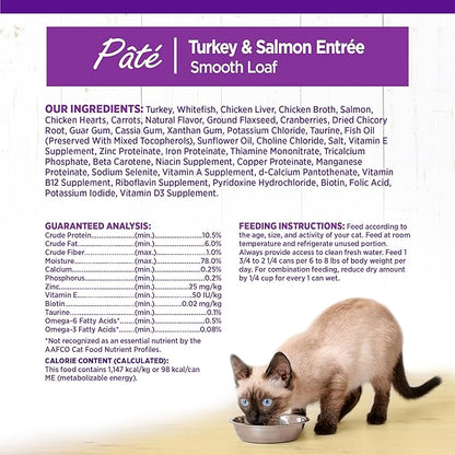 Wellness Complete Health Pate Adult Wet Cat Food, Natural, Protein-Rich, Grain Free, 3 Ounce, 24 Pack, (Turkey & Salmon)