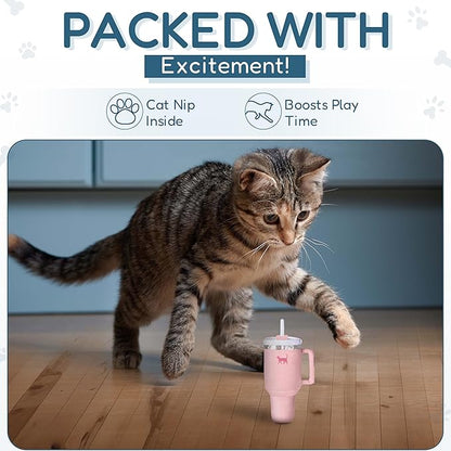 Kitty Cup Tumbler Cat Toy – Funny Cat Birthday Gifts with Catnip & Crinkle Paper, Cute Girl Kitten Toys (Pink Peach Dust)