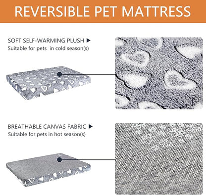 VANKEAN Stylish Dog Bed for Crate - Reversible Cool & Warm, Waterproof Inner, Firm Support, Machine Washable, XXL to Small, Grey