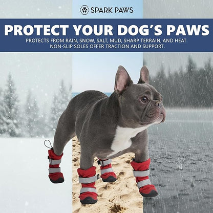 Spark Paws Dog Shoes, Waterproof Dog Boots for Medium to Large Dogs, Non Slip, Breathable Dog Booties and Paw Protectors - 4PCS Doggie Hiking Boots with Reflective Straps - Red, Size 8