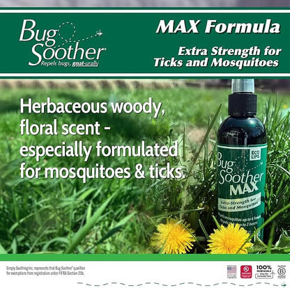 Bug Soother MAX - Extra Strength Natural Gnat, Tick, and Mosquito Repellent, 3 Pack 4 fl oz w/Free 1 oz. Bug Spray Deterrent - DEET Free - Safe for Adults & Environment - Made in USA