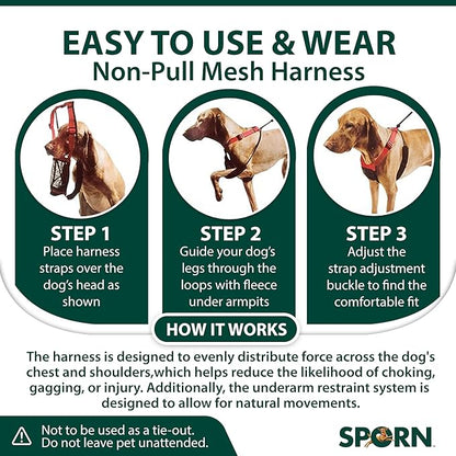 Sporn Extra Small Dog Harness No Pull - Easy & Adjustable for Growing Puppies, Lightweight, Breathable, Durable Nylon, Black Mesh Body, XS Size, Anti-Pull Dog Harness for Puppies & Small-Sized Breeds