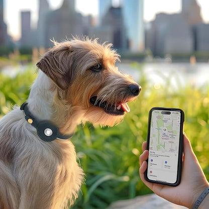OOPSDOGGY Rolled Leather Dog Collar with Airtag Holder - Reflective Round Airtag Dog Collar - Soft Tracking Pet Collar for Small Dogs Puppy Cats Kitten (Camel, XXL, 20"-24")