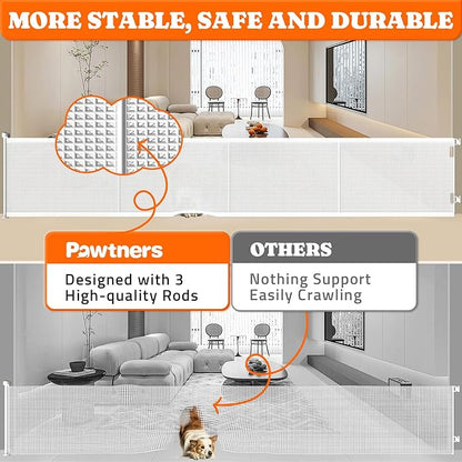 Pawtners Retractable Baby Gates Extra Wide, 41" Tall Extends up to 200" Wide, Dog Gate Indoor for Stairs, Pet Gate with Support Rods for Doorways Hallways Garage Indoor & Outdoor-White