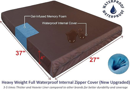 Dogbed4less Premium Orthopedic Memory Foam Dog Bed for Medium Large Dogs, Washable Durable Denim Cover, Waterproof and Extra External Pet Bed Case 37"X27"X4"