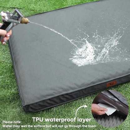 Outdoor Dog Bed for Medium/Small Dogs, Waterproof Dog Bed for Medium Dogs Cats, Orthopedic Egg Crate Foam Pet Bed with Washable and Removable Oxford Cover, Grey