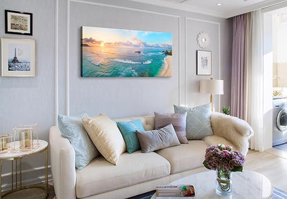 XXMWallArt FC3975 Tropical Beach Wall Art Blue Sea Sunset Natural Scenery Picture Print On Canvas Seascape Canvas Print Artwork for Living Room Bedroom Kitchen Home and Office Wall Decor